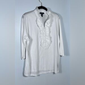 Ralph Lauren Super Soft White Ruffled Tunic 3/4 Sleeve. NWOT